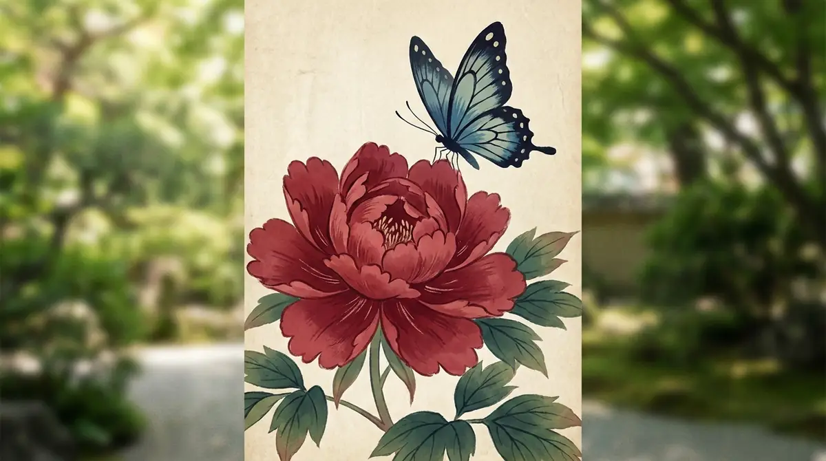 花札6月「牡丹」の絵柄を徹底解説｜蝶が描かれる理由