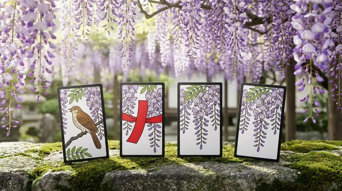 【結論】花札の4月は藤（ふじ）｜全4枚の構成と点数一覧