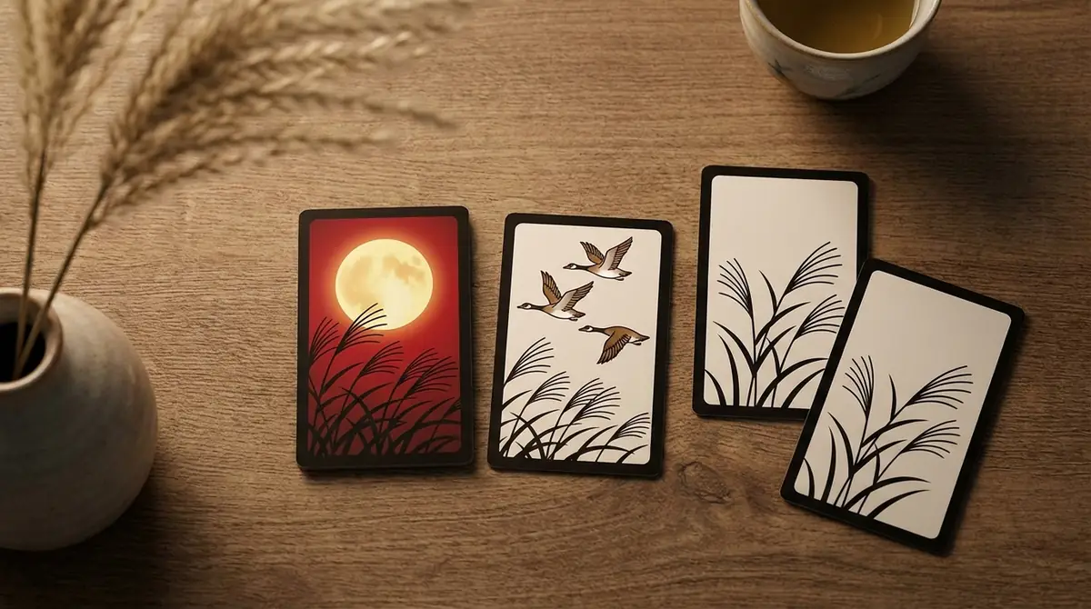 【結論】花札8月の札は全4枚|芒に月・芒に雁・カス札の点数一覧